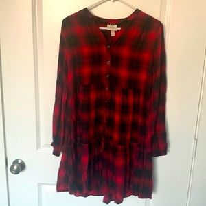 Plaid layered long sleeve dress